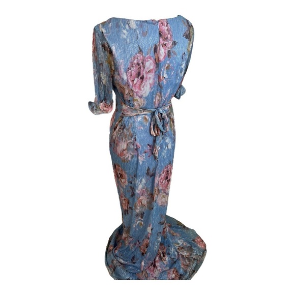 Adrianna Papell blue floral evening gown cocktail formal dress MOB black tie 12 - Picture 10 of 15